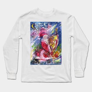 SANTA CLAUS PLAYING HARP IN MOON LIGHT Christmas Night Long Sleeve T-Shirt